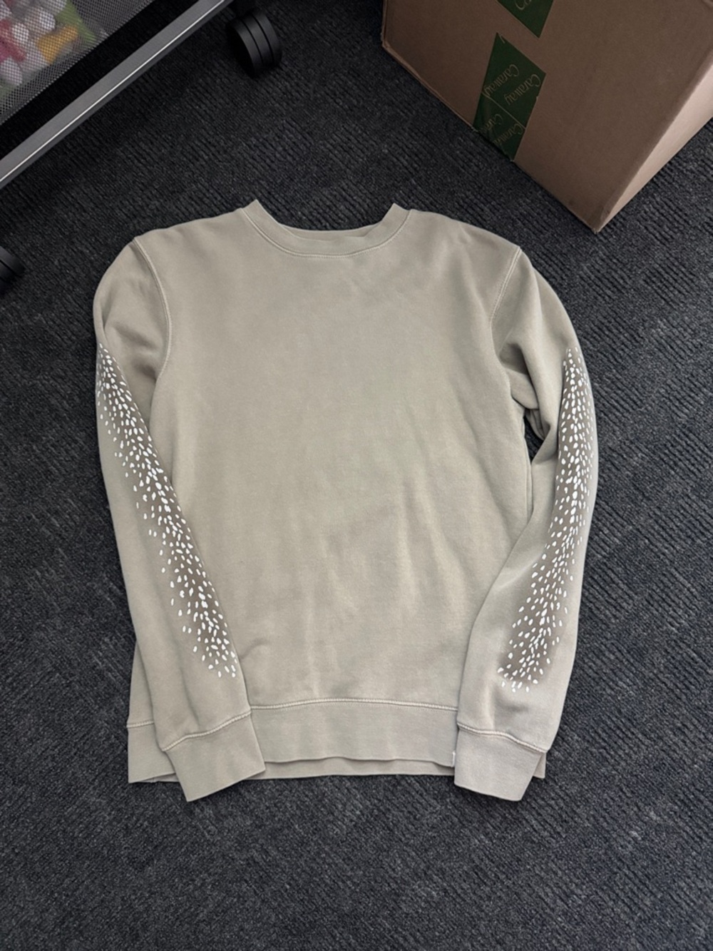 Eva and Co Casual Women's Crewneck Sweater in Light Olive with Sleeve Dot Detail